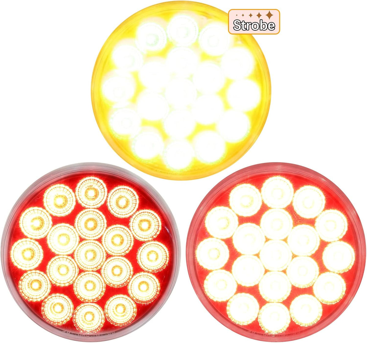 2Pcs 4 Inch Round Red Stop Turn Tail Lights to Amber Strobe Lights Kit 19 Diodes w/Rubber Grommets & 3-Prong Wire Pigtails, Red/Amber Round Led Truck Trailer Tail Lights and Indicator Lights Pack of 2 I93315