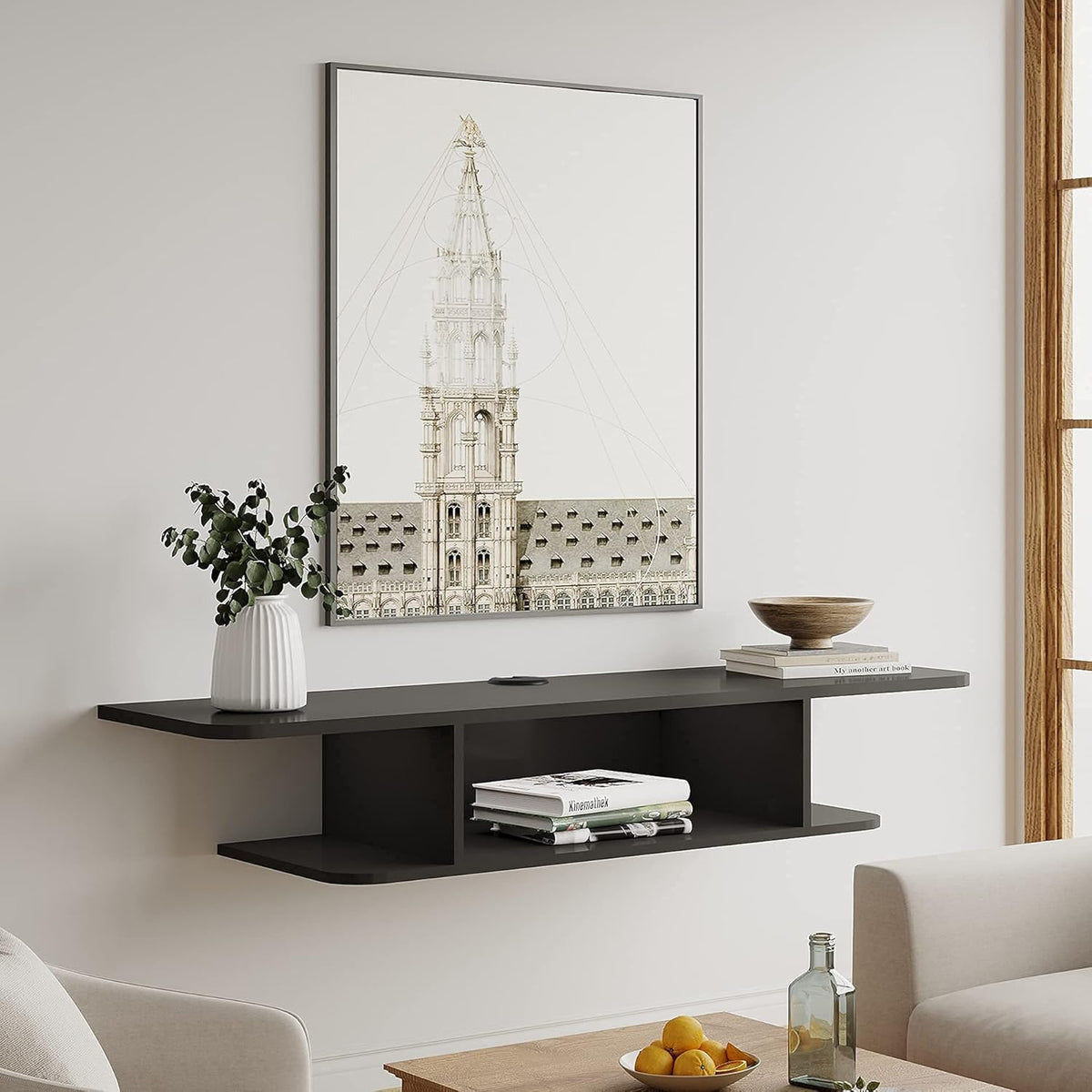 White Floating TV Stand Wall Mounted Wood Media Console Grey Hutch Storage Cabinet Oak Rustic Gray O596