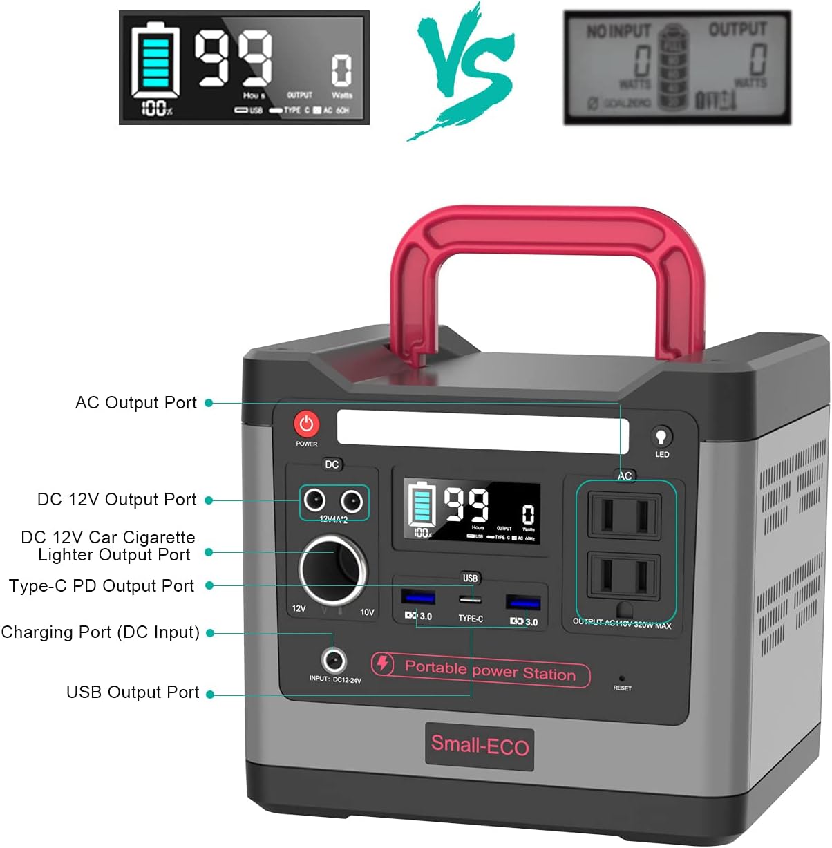 298Wh LiFePO4 Portable Power Station 110V/320W Pure Sine Wave AC Outlet D3048