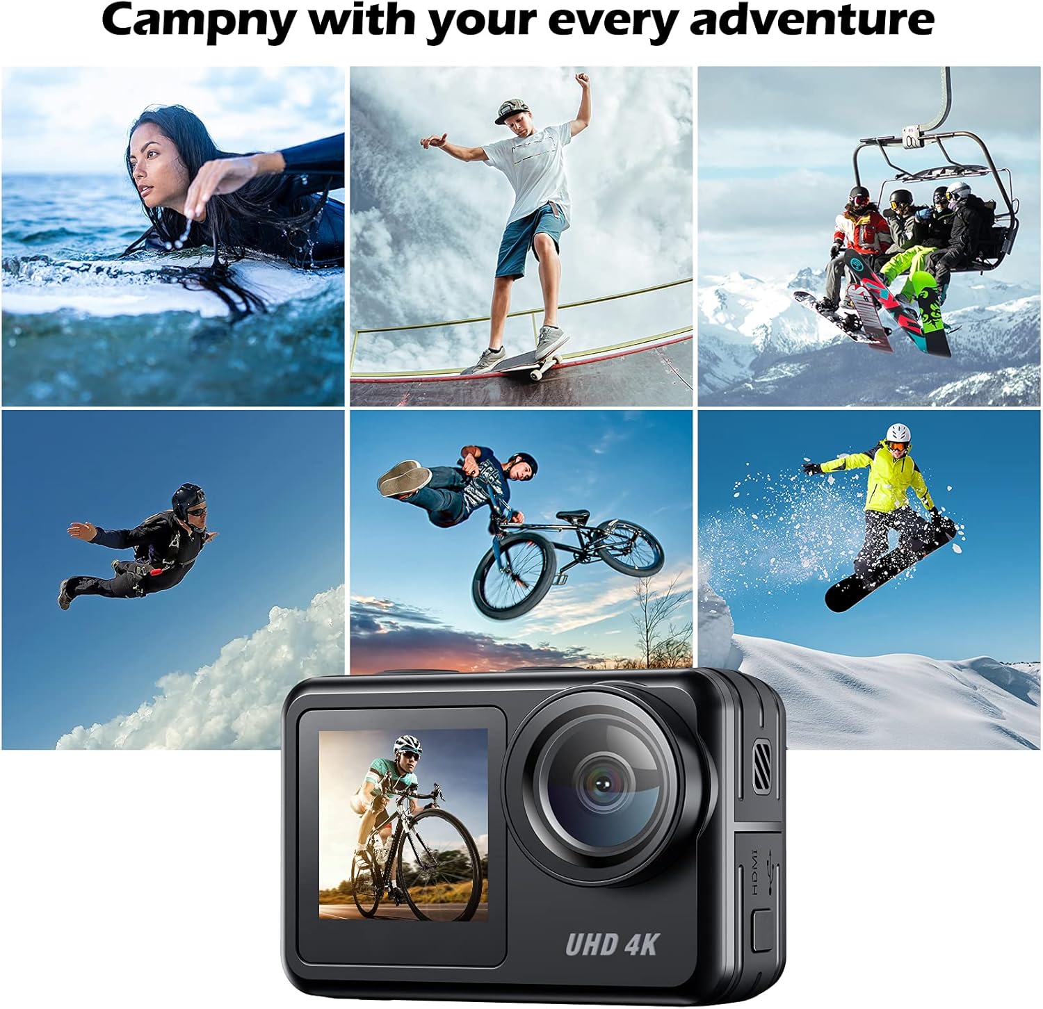 4K 20MP Dual Screen Waterproof Action Camera with EIS Remote Control Y350297