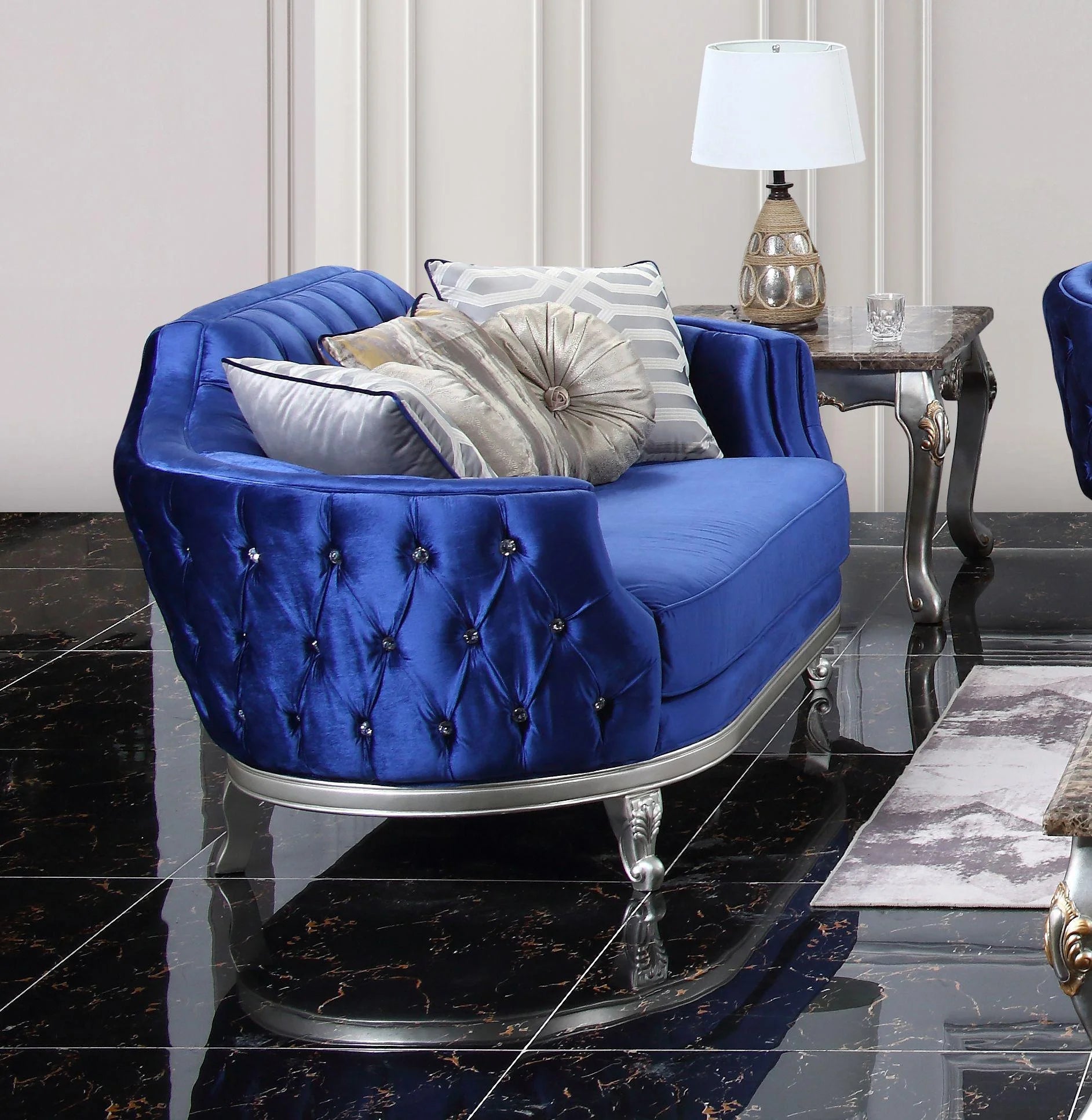 Blue Velvet Sofa Set 2Pc R560