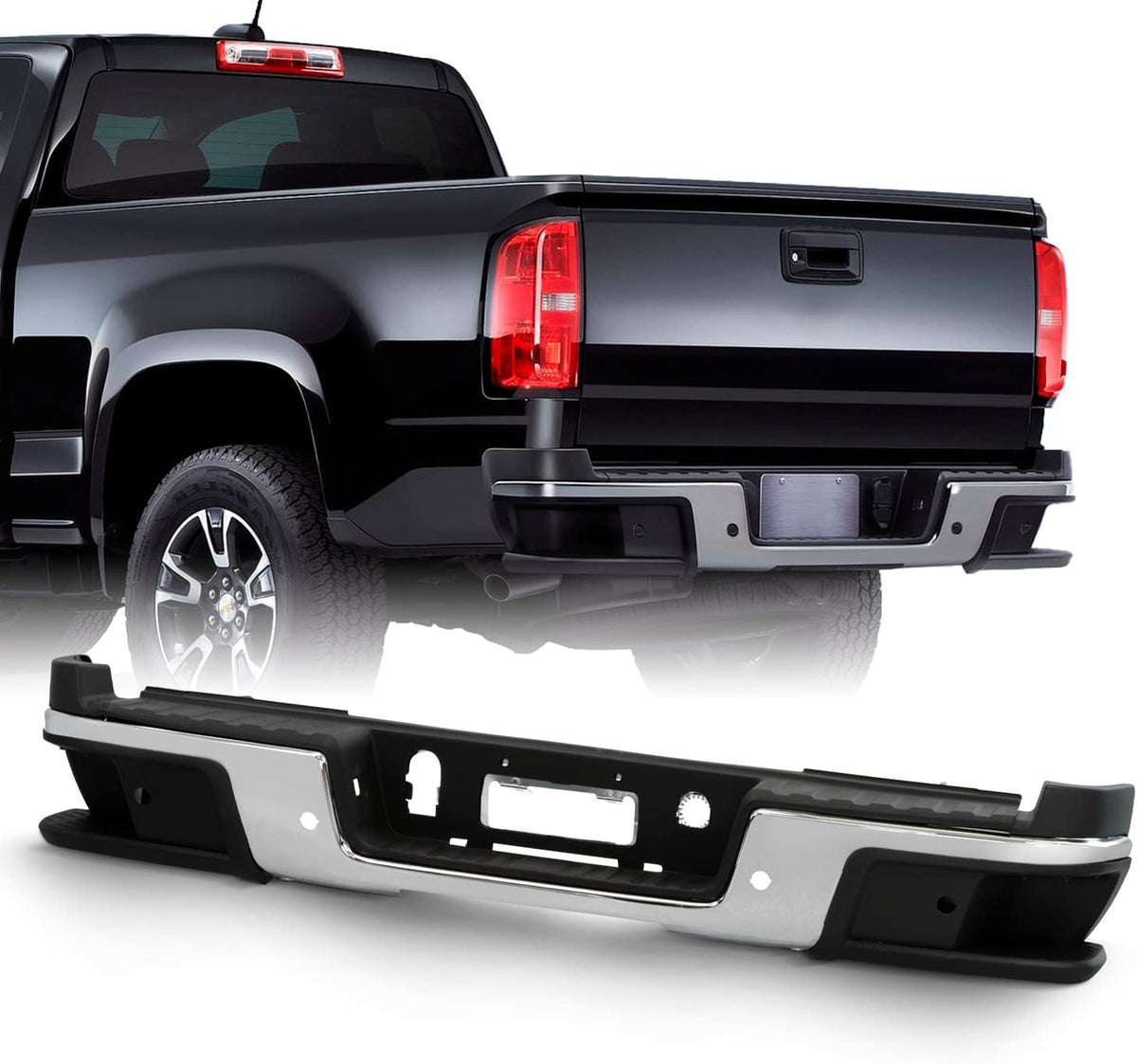 Chrome Steel Rear Bumper with Parking Sensor Hole Step Pad P28257