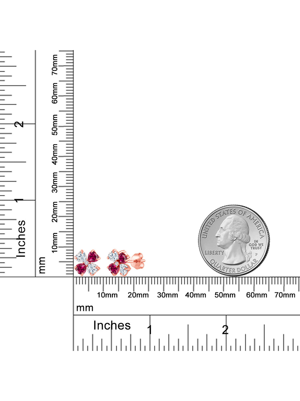 18K Rose Gold Plated Silver White Moissanite Red Created Ruby and White Lab Grown Diamond Earrings A2403