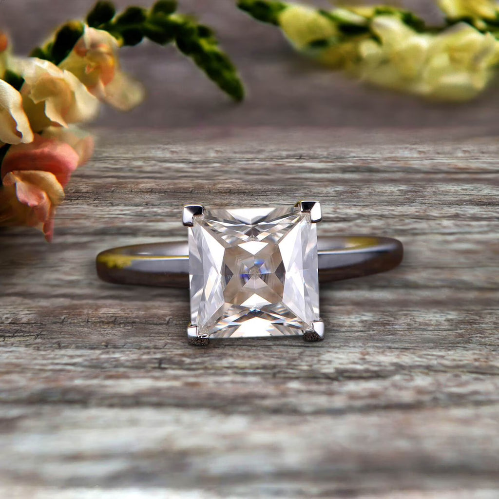 Princess Cut Moissanite Solitaire Engagement Ring on 10k White Gold U2329