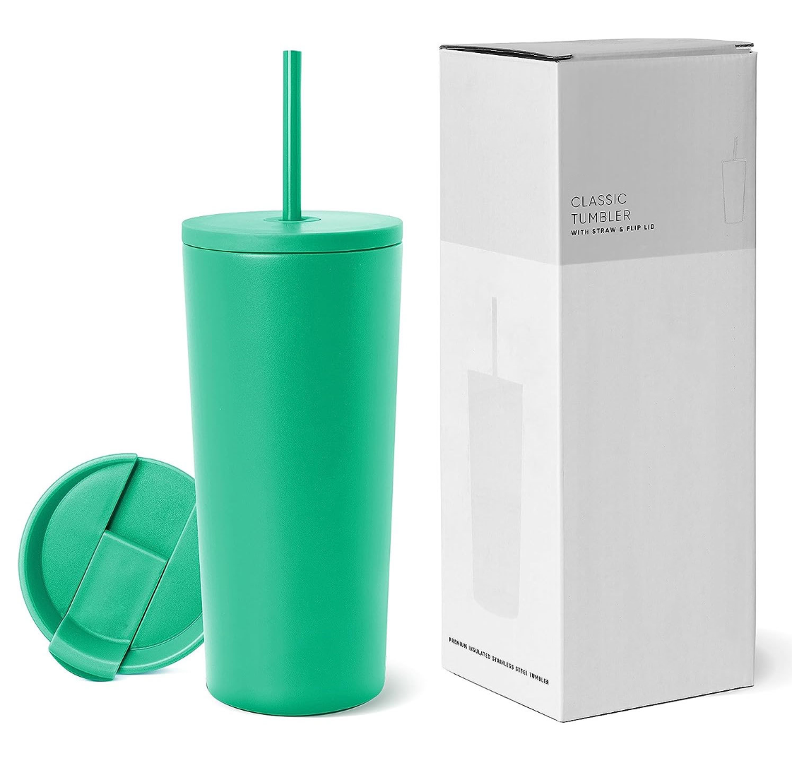 Green 24oz Insulated Tumbler with Lid and Straw F181921