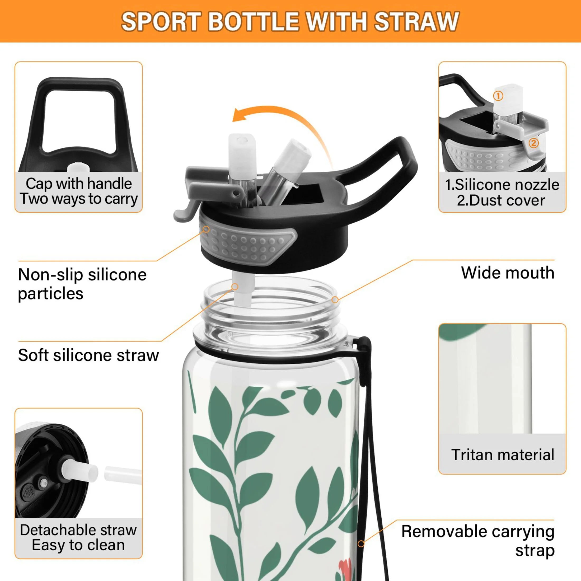 32oz Tritan Sports Water Bottle with Straw J427