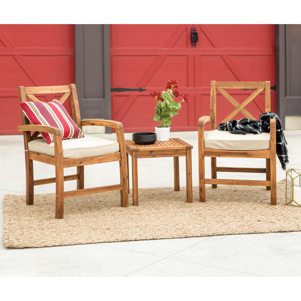 Brown Acacia Wood Patio Chairs with Side Table X9523