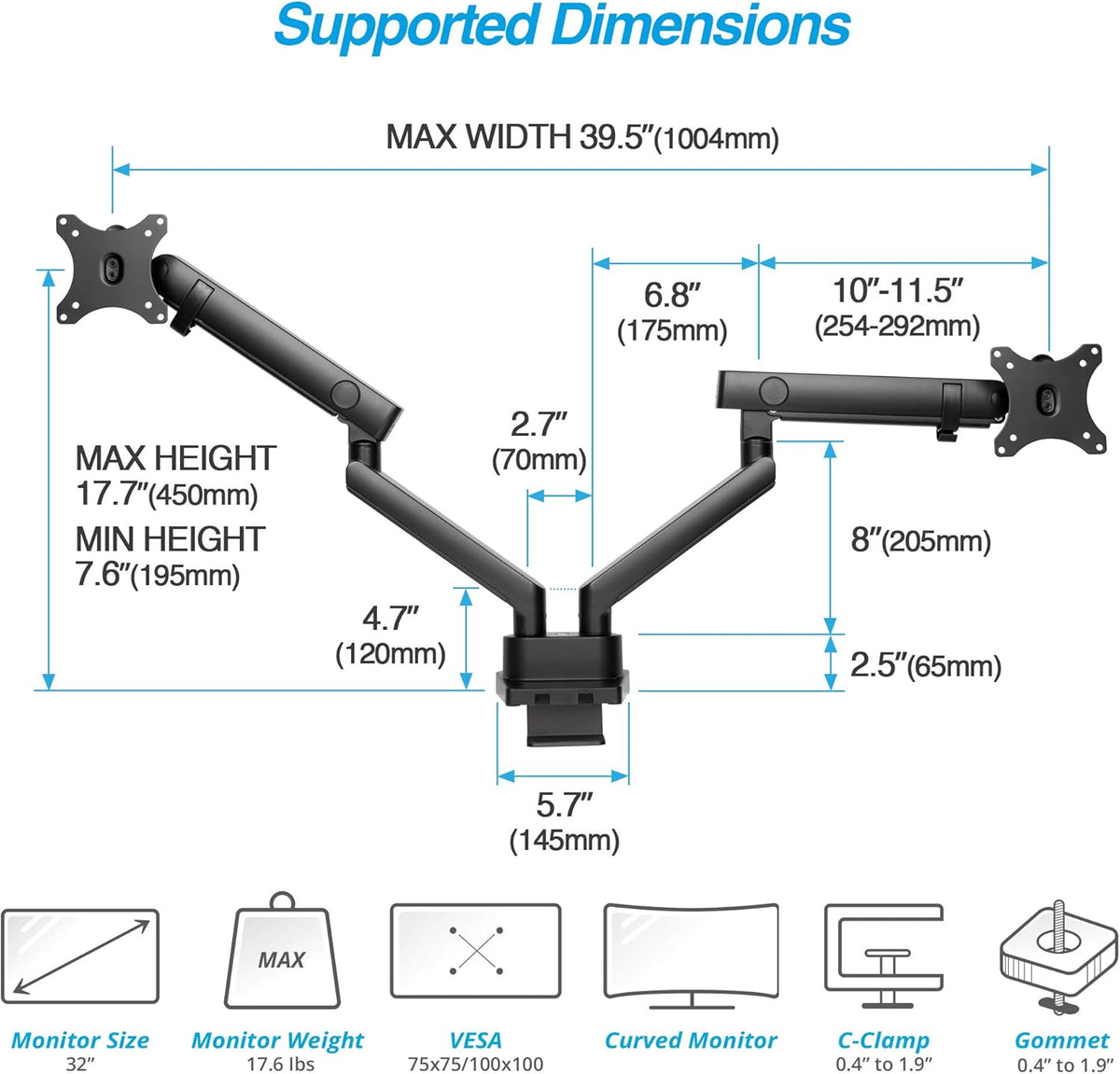Laptop and Monitor Stand with 2 Full Motion Adjustable Arms A127