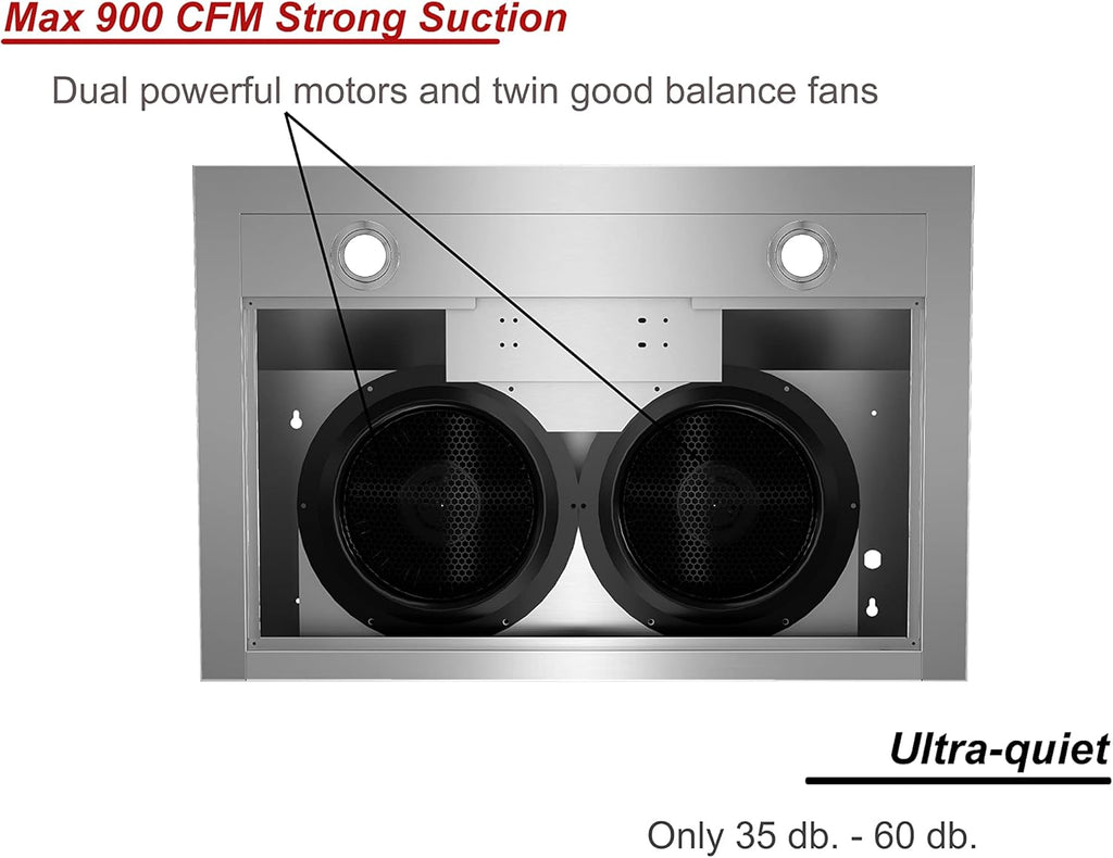 30 inch Under Cabinet Range Hood with 900 CFM, Stainless Steel, 4 Speed, Aluminum Mesh Filters, LED Lights E1909