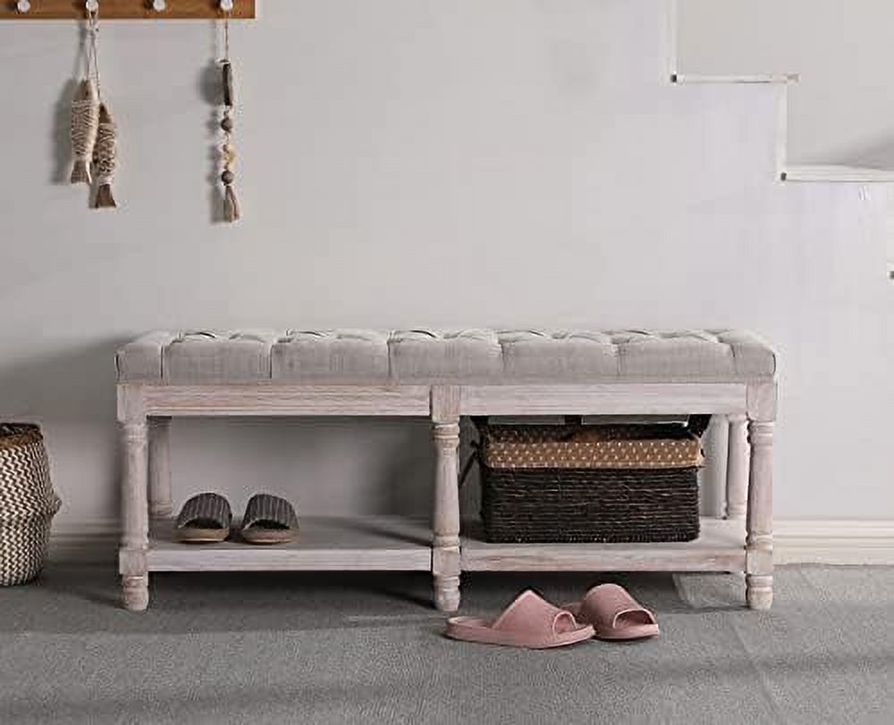 Tufted Shoe Rack Bench Black Wood W2848