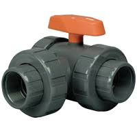 2-1/2x22 PVC 3-Way Lateral True Union Ball Valves with FPM O-Ring U6997