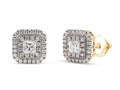 1 Carat Princess Cut Lab Created Moissanite Double Halo Stud Earrings In 14K Solid Yellow Gold W9276