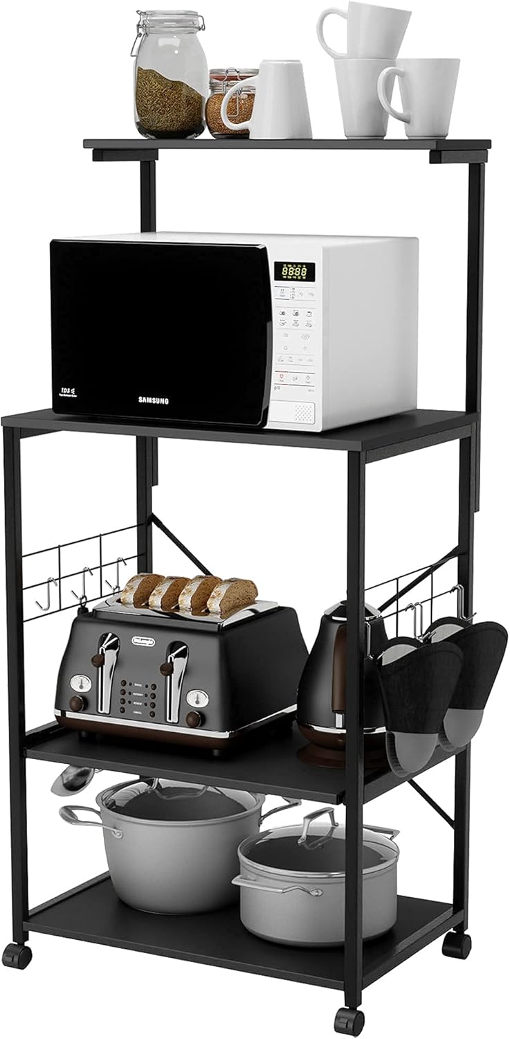 Oak 4 Tier Kitchen Rack with Storage Shelf and Rolling Cart Y8123