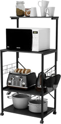Oak 4 Tier Kitchen Rack with Storage Shelf and Rolling Cart Y8123