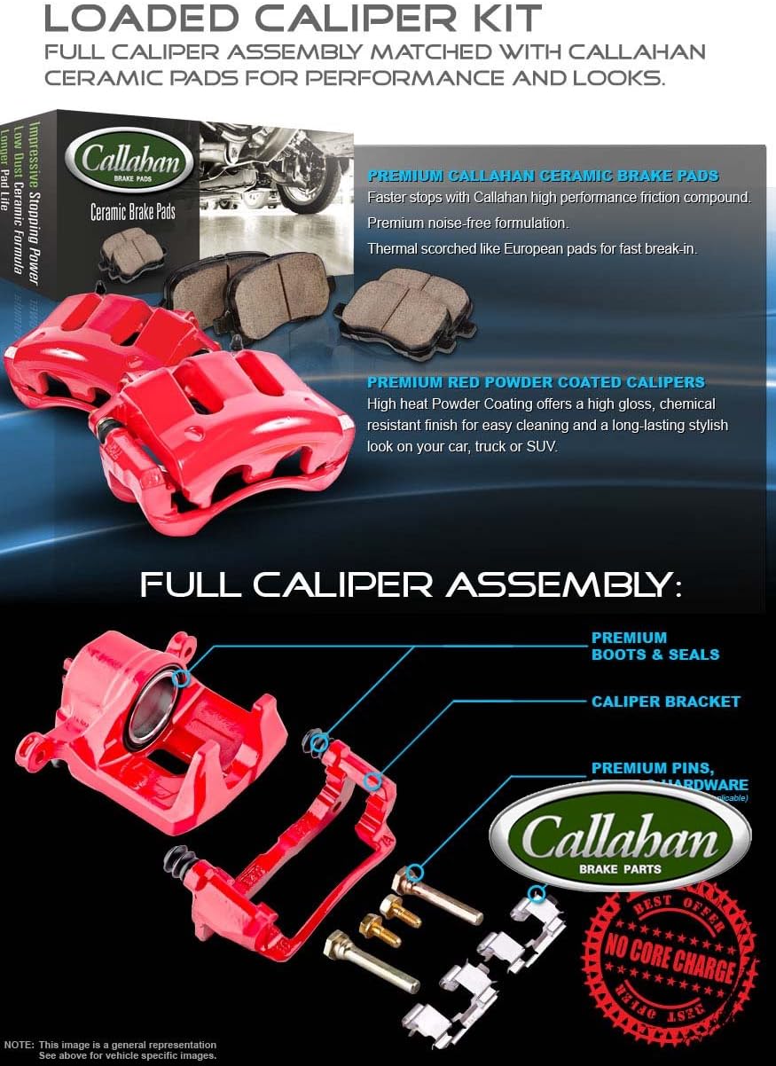 Red Coated Caliper Pair + Ceramic Brake Pads + Hardware Brake Kit G9876