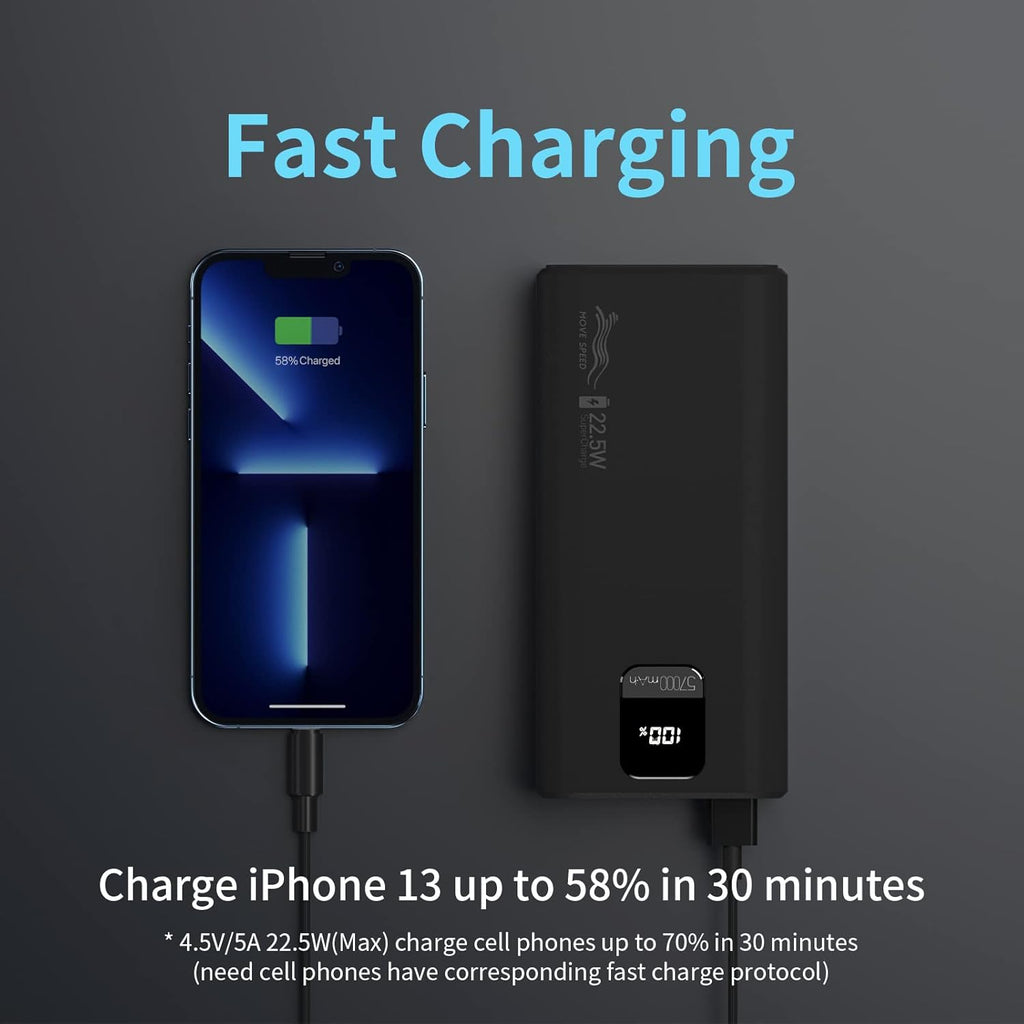 57000mAh Power Bank, 20W PD USB C & 22.5W QC Fast Charging, 4 Outputs & 2 Inputs, LED Display, Pack of 2 J292