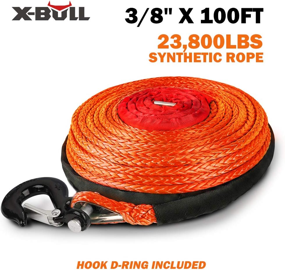 3/8" x 100ft Dyneema Synthetic Winch Rope with Hook N7322