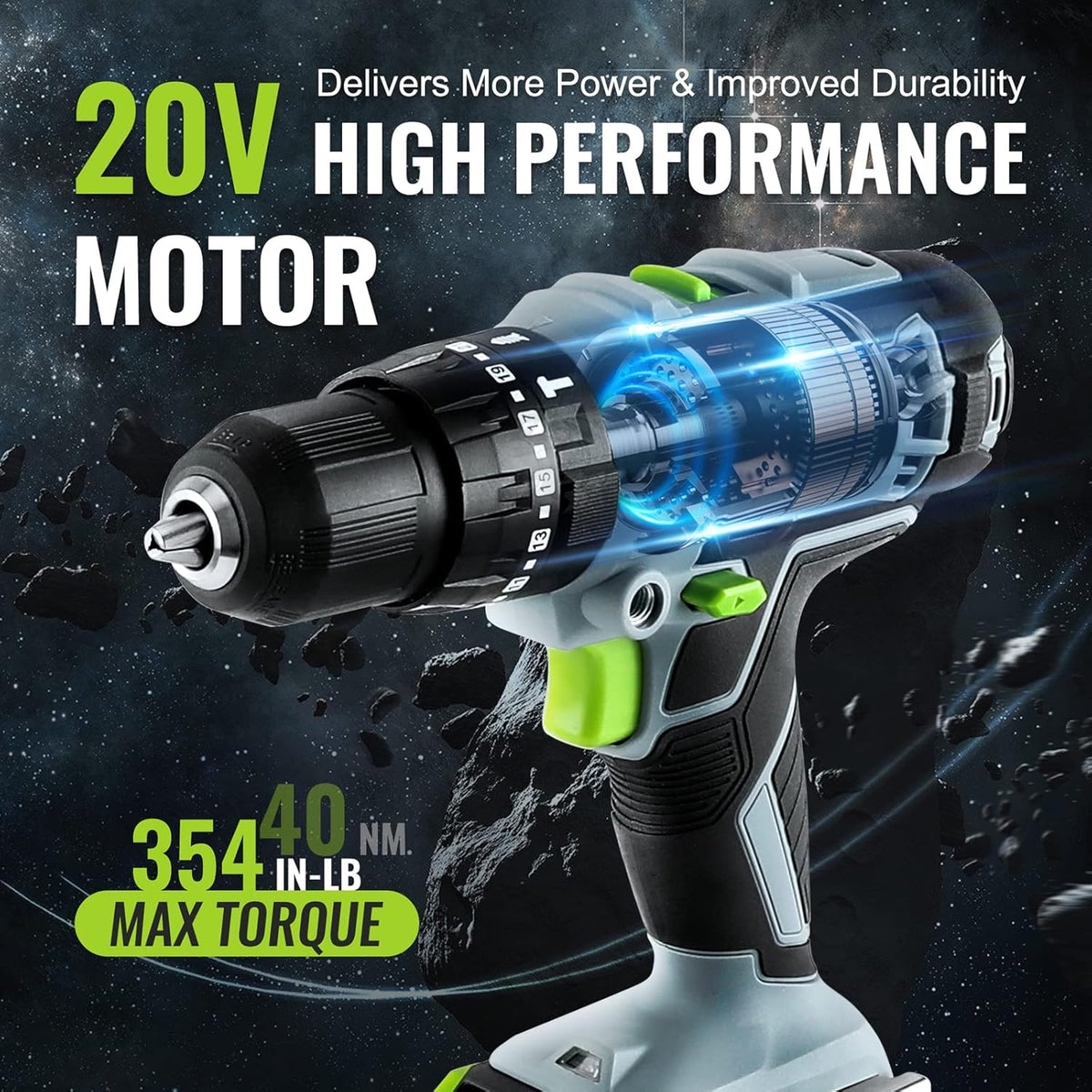 20V Max Cordless Drill Driver Set with 102 Pieces Accessories, 1/2'' Chuck, 2 x 2.0Ah Li-ion Batteries P878