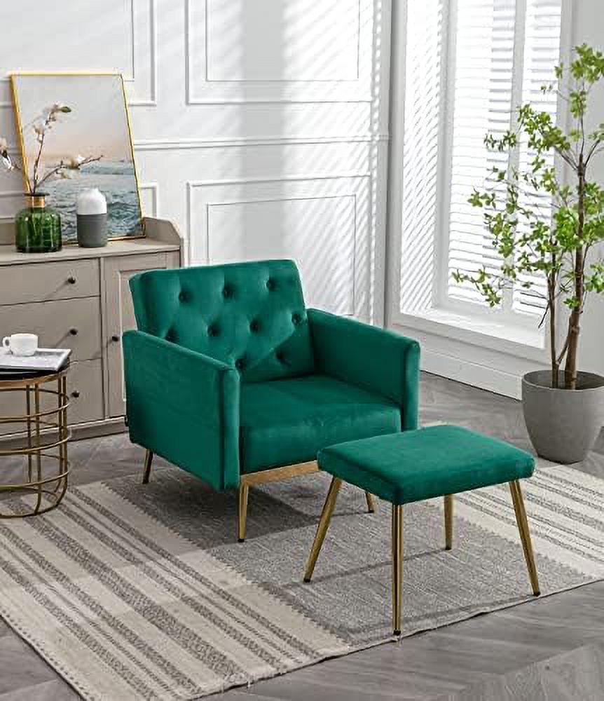 Cream White Velvet Accent Sofa Chair with Ottoman D12051