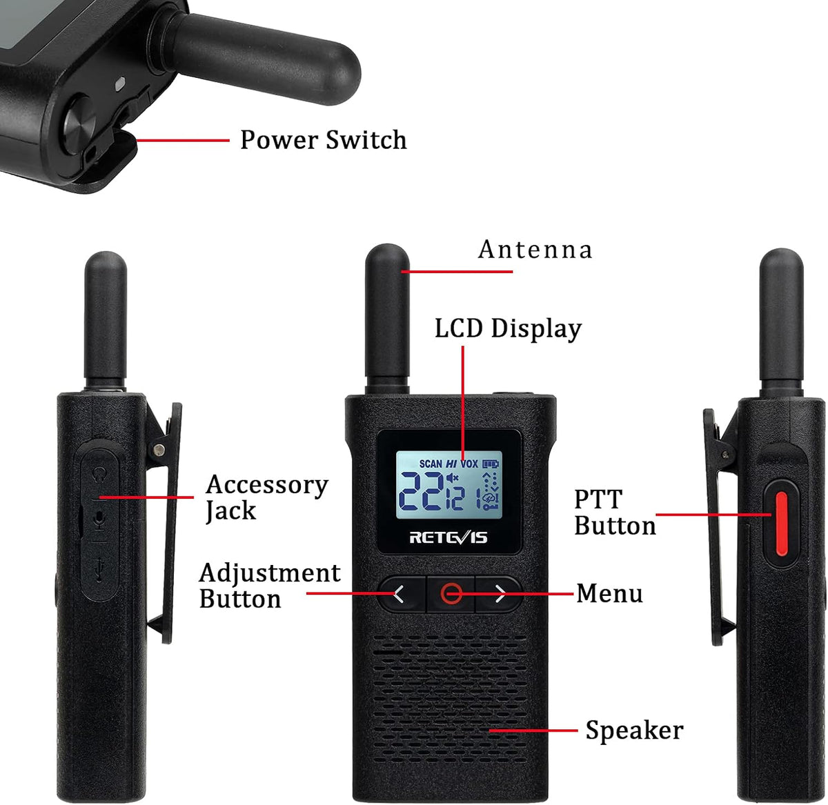 4 Pack Rechargeable Two Way Radio with Screen E32024