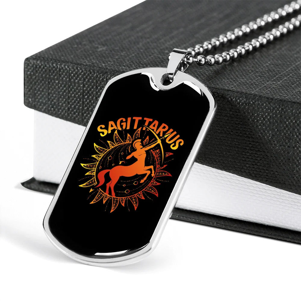 Zodiac Necklace Stainless Steel Dog Tag 24" Chain S22011