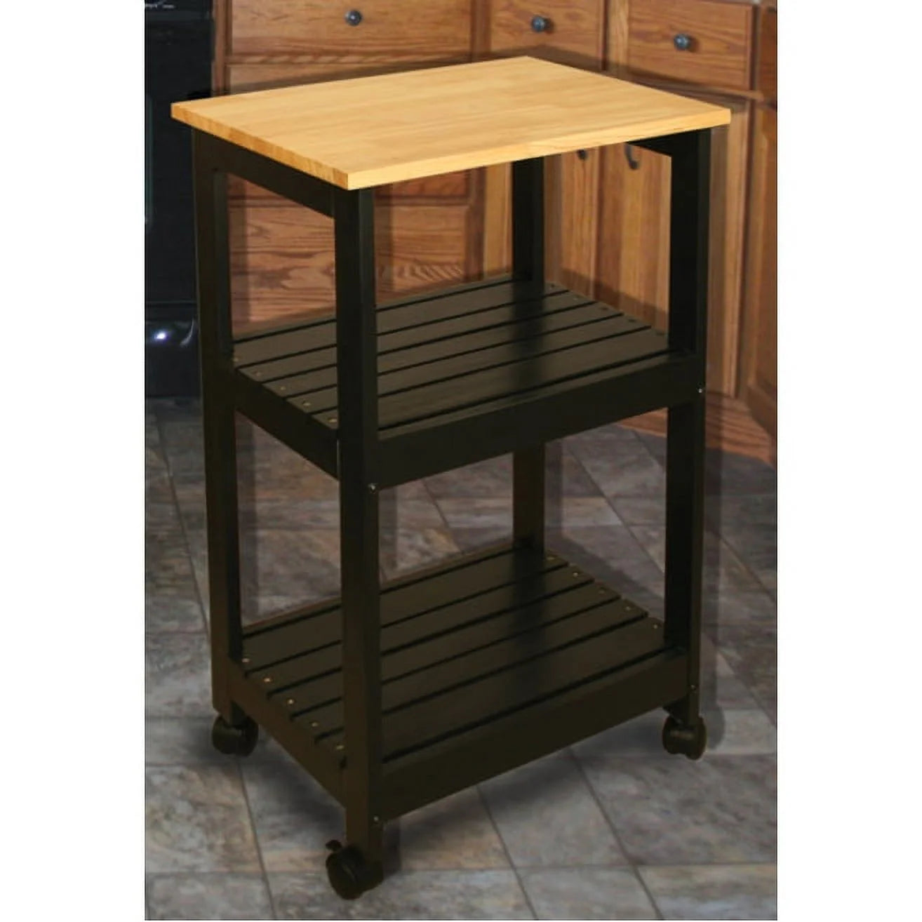 Black Utility Kitchen Cart with Open Storage P476