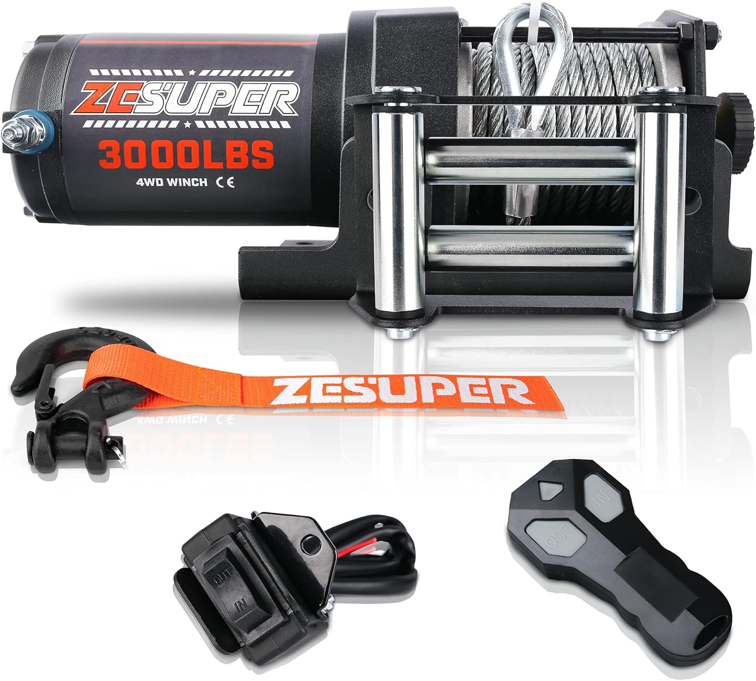 3000 lb 12V DC Electric Winch Steel Cable Waterproof Winch Kits Wireless Remote B6703