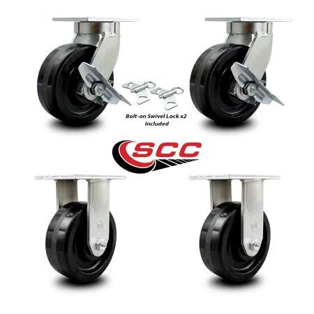 8 inch Heavy Duty Phenolic Wheel Caster Set 2 Swivel Lock 2 Rigid H558