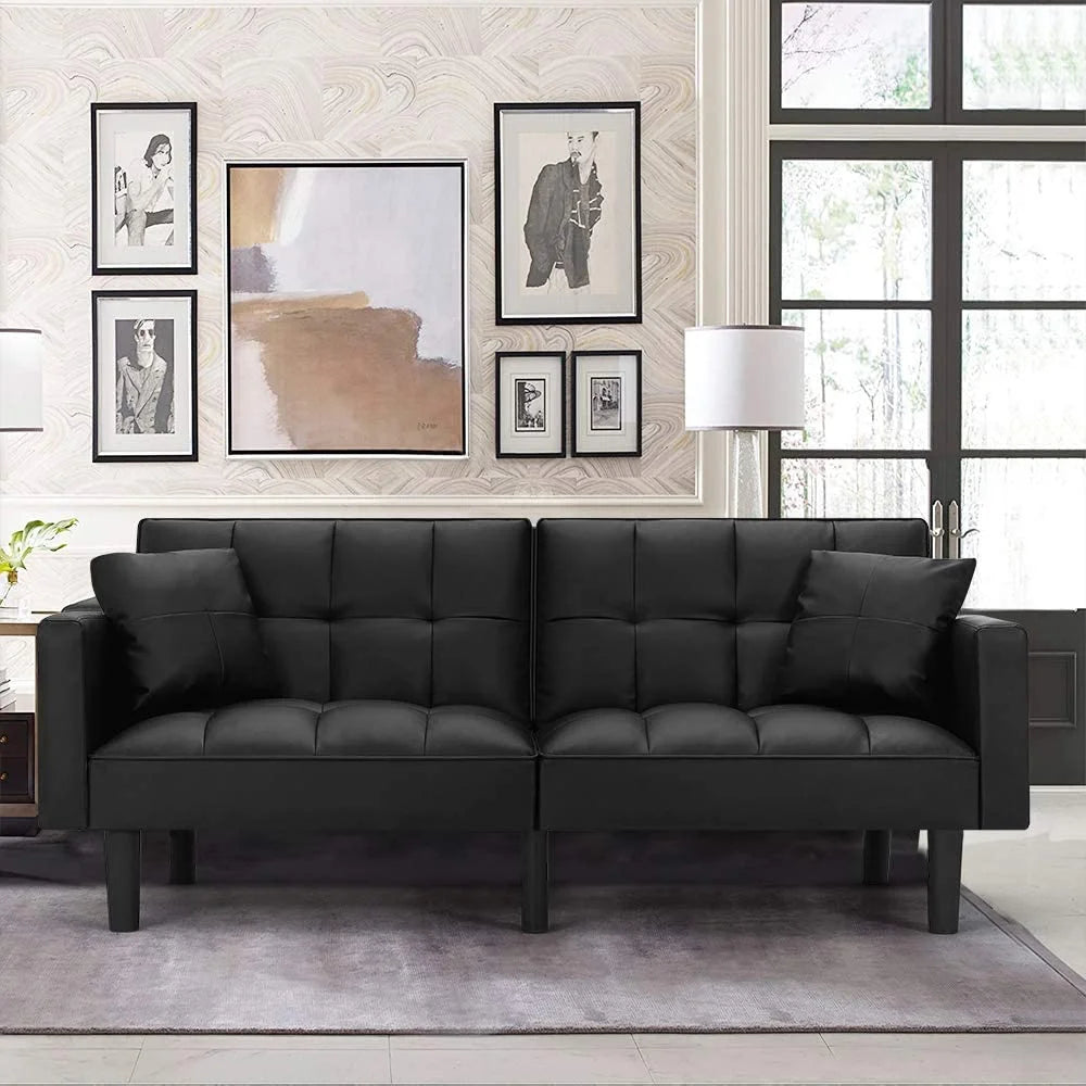 Black Convertible Leather Folding Sofa Bed T9829
