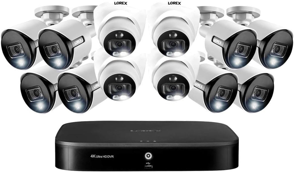 4k Wired Security Camera System, 3TB 16 Channel DVR, 8 Bullet Cameras, 4 Dome Cameras H9358