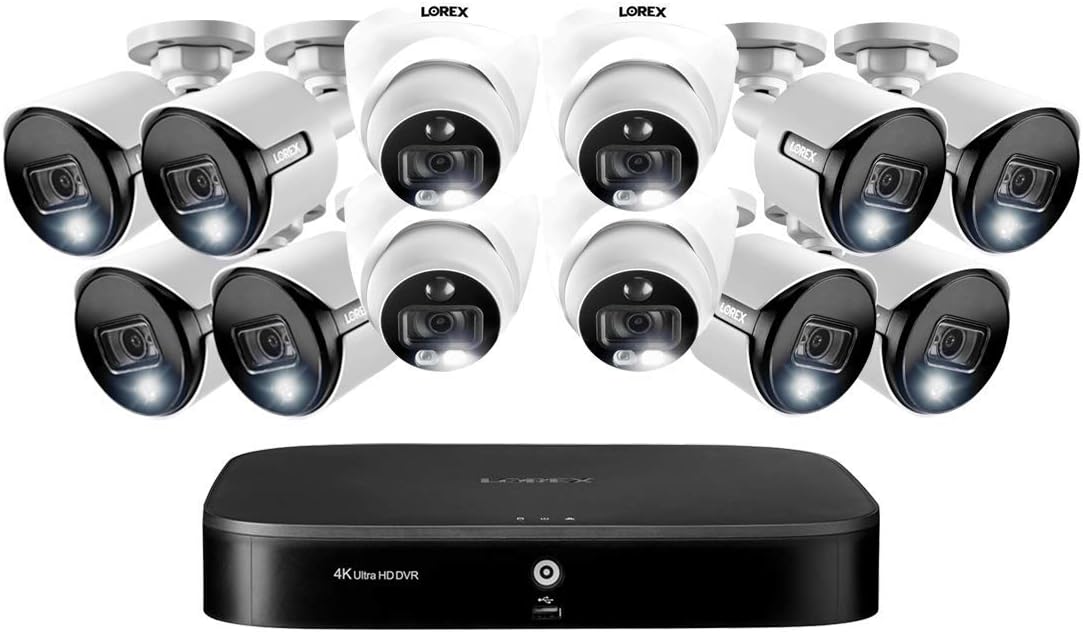 4k Wired Security Camera System, 3TB 16 Channel DVR, 8 Bullet Cameras, 4 Dome Cameras H9358