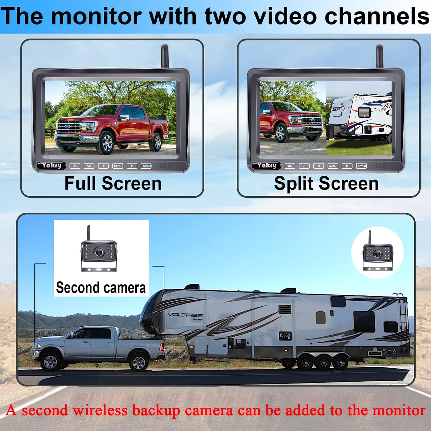 HD 1080P 7'' Monitor Bluetooth Backup Camera Kit J27785