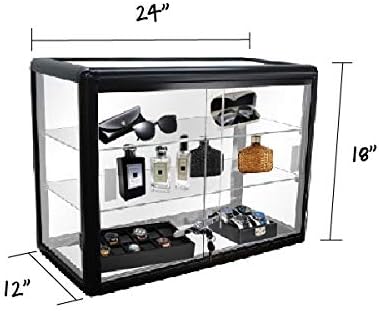 Black Tempered Glass Display Showcase with 2 Shelves B500191
