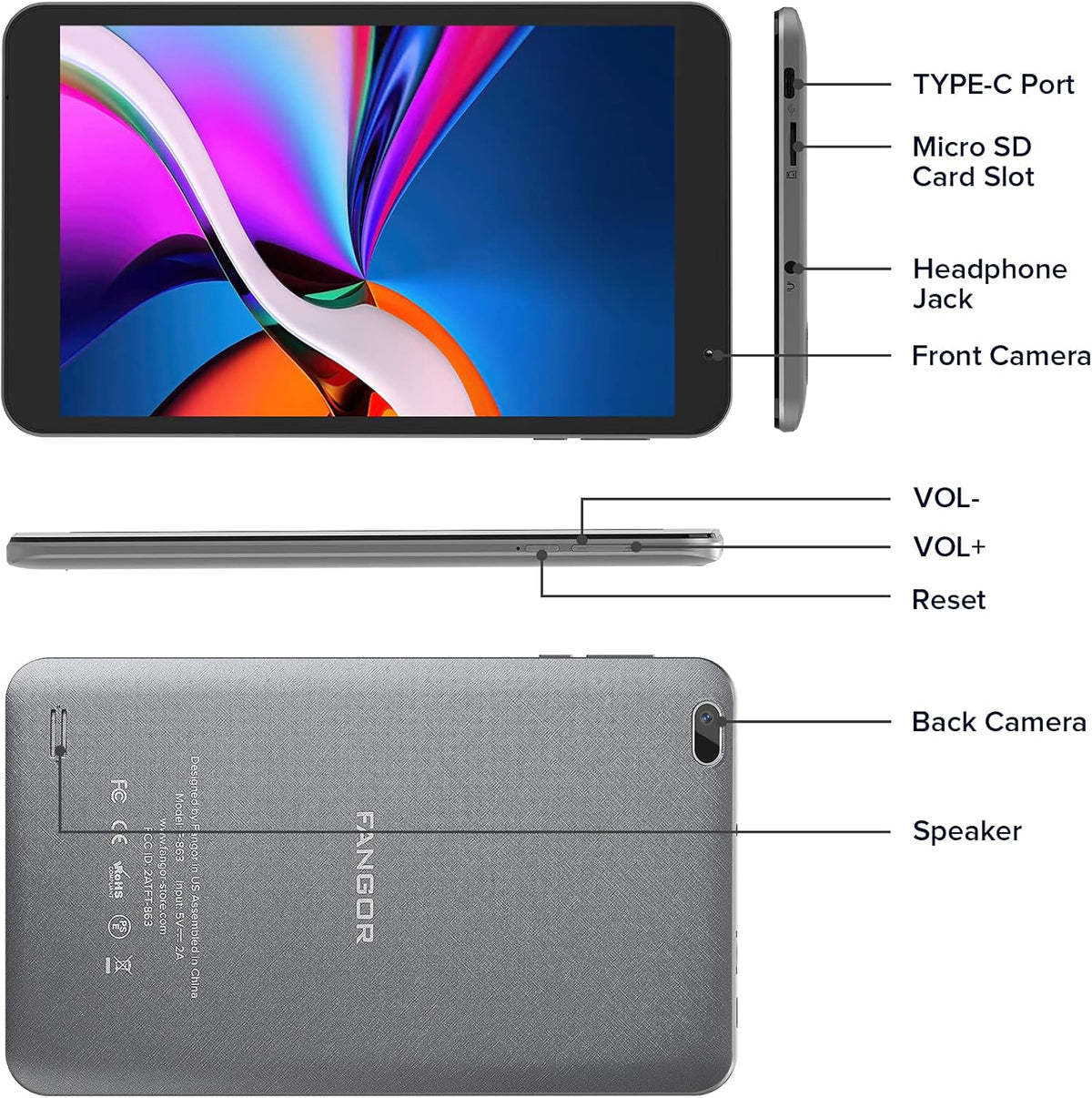 2 Pack Silver Grey 8 inch Android Tablet F26376