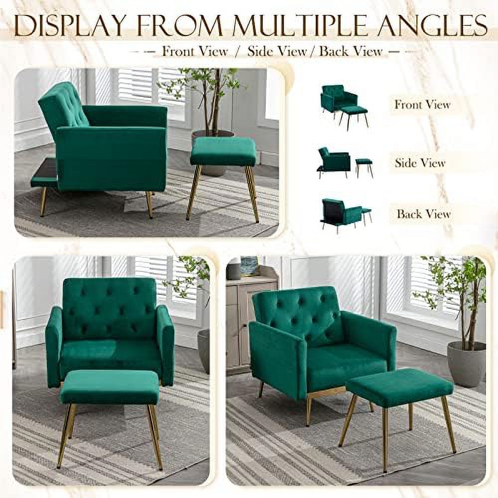 Cream White Velvet Accent Sofa Chair with Ottoman D12051