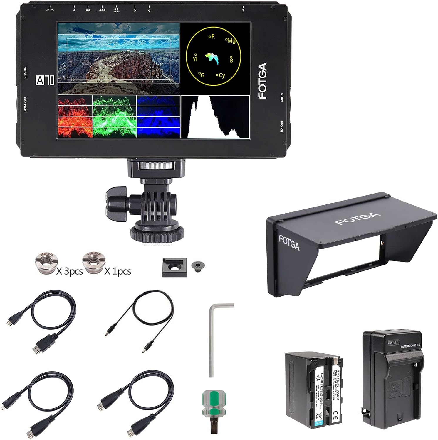 7inch Touchscreen Camera Monitor with Waveform, 3D LUT, FHD 1920x1080 HDMI 4K in/Out X4732